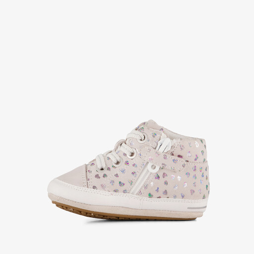 Leren babyschoenen met hartjes roze