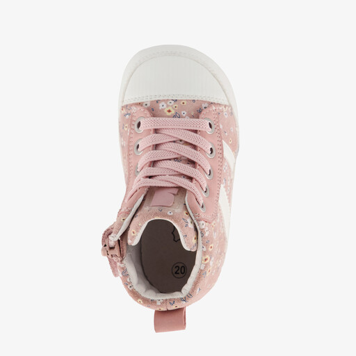 Leren babyschoenen met bloemenprint roze