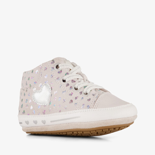 Leren babyschoenen met hartjes roze