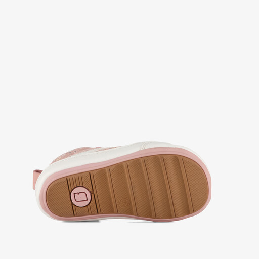 Leren babyschoenen met bloemenprint roze
