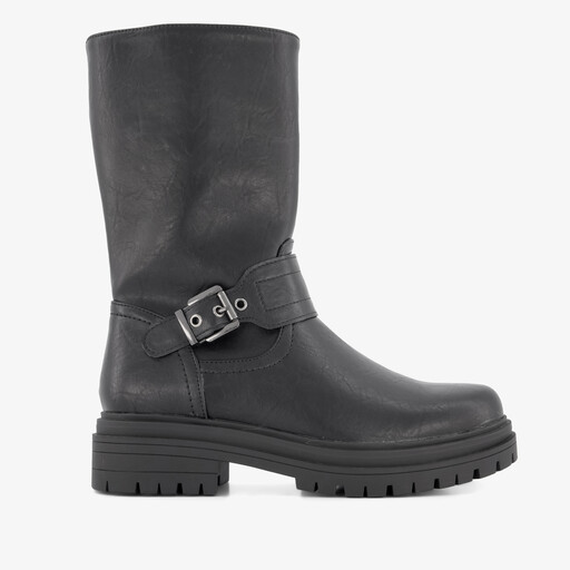 Dames biker boots met gesp zwart