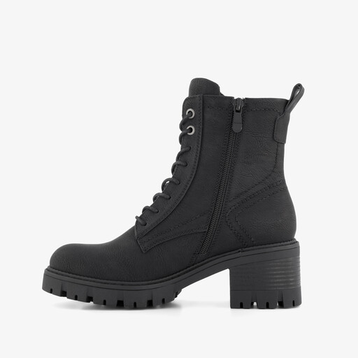 Dames veterboots met hak zwart