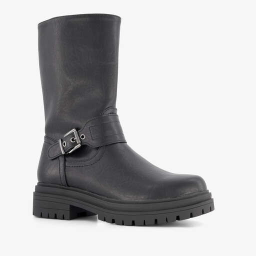 Dames biker boots met gesp zwart