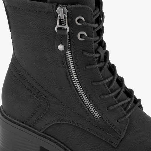 Dames veterboots met hak zwart
