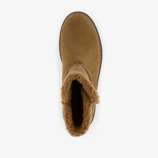 Gevoerde suède dames boots cognac