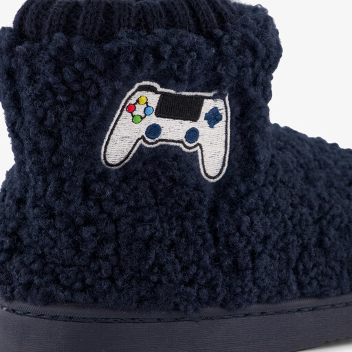 Gevoerde kinder teddy pantoffels met game opdruk