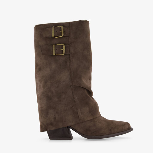 Slouchy dames cowboylaarzen met omslag donkerbruin