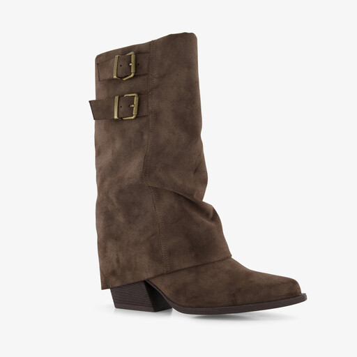 Slouchy dames cowboylaarzen met omslag donkerbruin