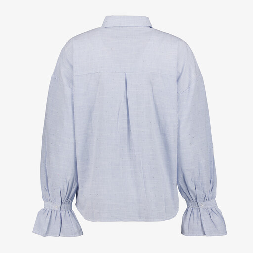 Dames overhemdblouse met strass steentjes lichtblauw