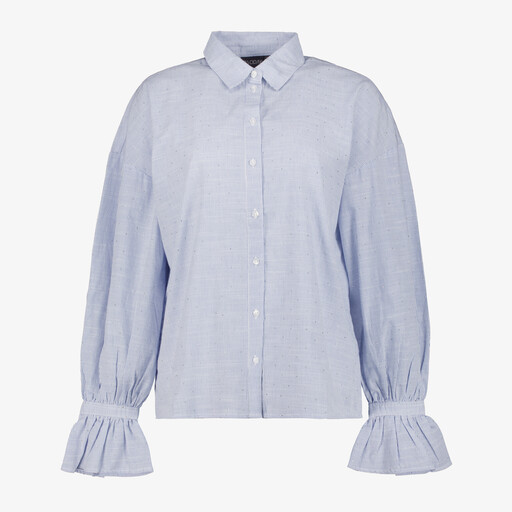 Dames overhemdblouse met strass steentjes lichtblauw