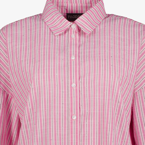 Dames overhemdblouse met strass steentjes roze