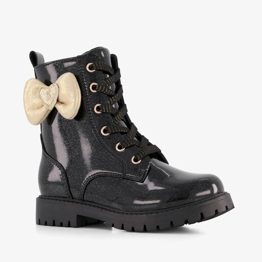 Meisjes glitter veterboots met gouden strik