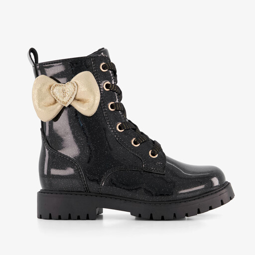 Meisjes glitter veterboots met gouden strik