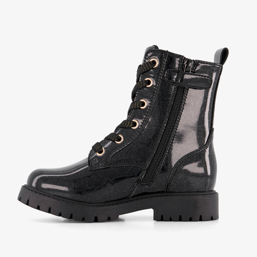 Meisjes glitter veterboots met gouden strik