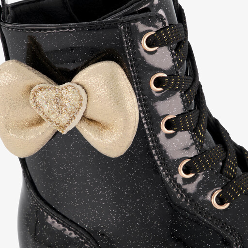 Meisjes glitter veterboots met gouden strik