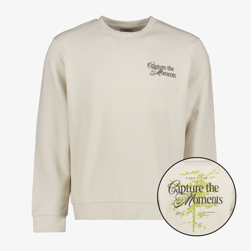 Heren sweater met backprint beige