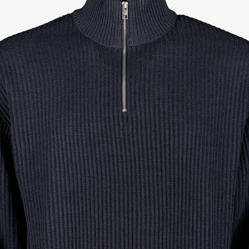 Ribgebreide heren trui met kraag donkerblauw