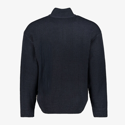 Ribgebreide heren trui met kraag donkerblauw