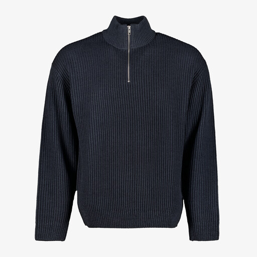 Ribgebreide heren trui met kraag donkerblauw