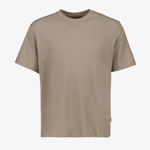 Heren T-shit met ribstructuur beige