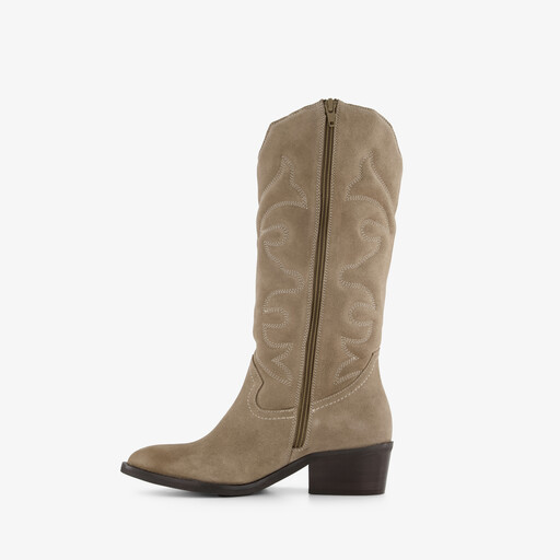 Suède dames cowboylaarzen beige