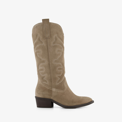 Suède dames cowboylaarzen beige