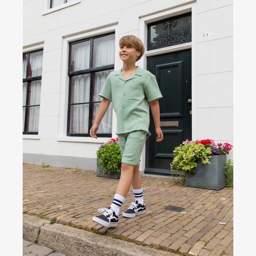 Jongens overhemd met korte mouwen groen