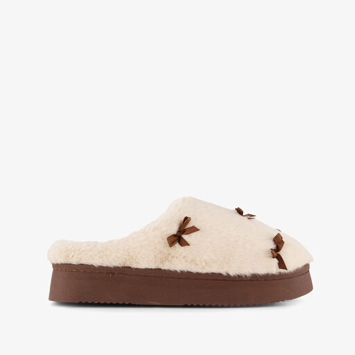 Dames instap pantoffels met strikjes beige bruin