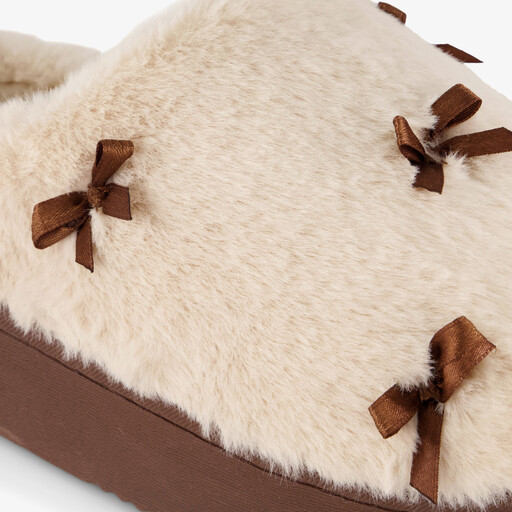 Dames instap pantoffels met strikjes beige bruin