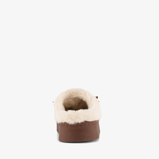 Dames instap pantoffels met strikjes beige bruin