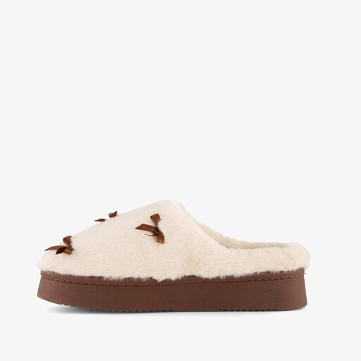 Dames instap pantoffels met strikjes beige bruin