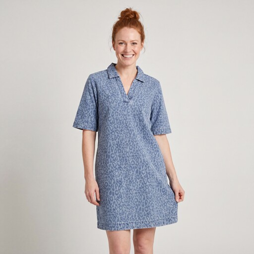 Dames spijkerjurk met panterprint blauw