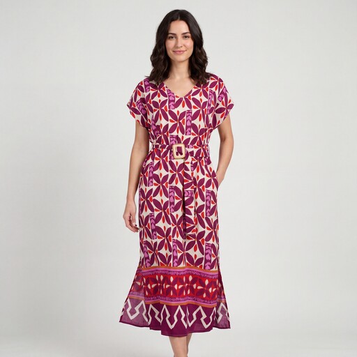 Dames maxi jurk met retro bloemenprint