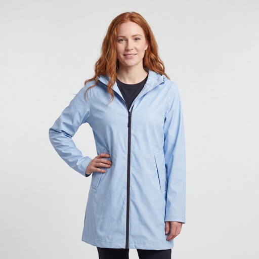 Lange gevoerde dames regenjas blauw