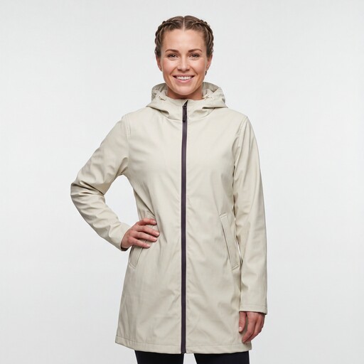 Lange gevoerde dames regenjas lichtbeige