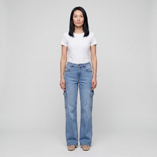 Dames cargo jeans mediumblauw