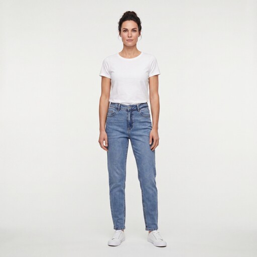 Dames mom jeans mediumblauw