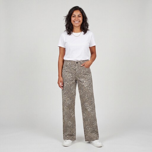 Dames wide leg jeans luipaardprint lengte 33