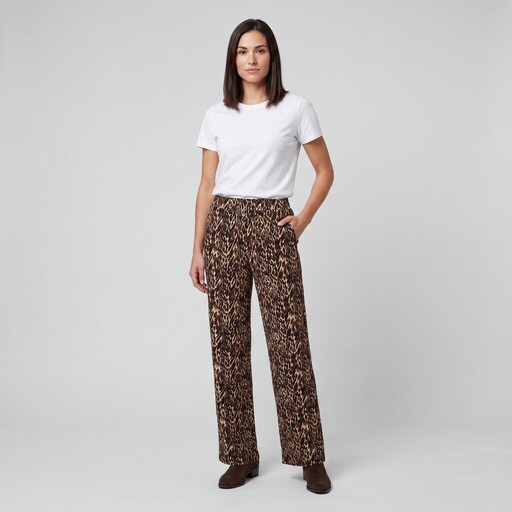 Dames pantalon met panterprint bruin beige