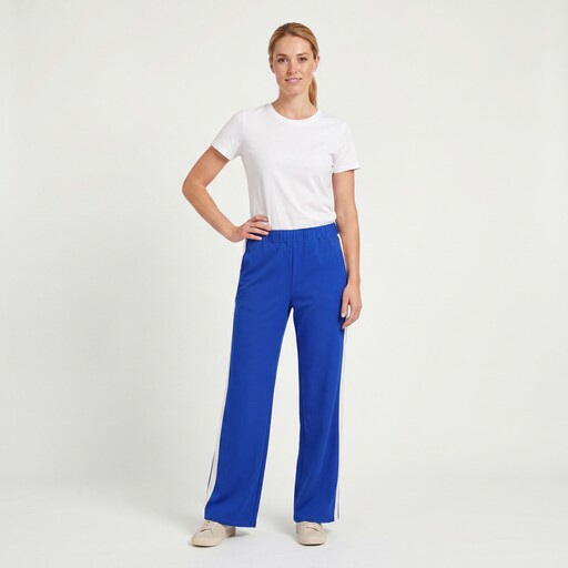 Dames wide leg broek met bies blauw