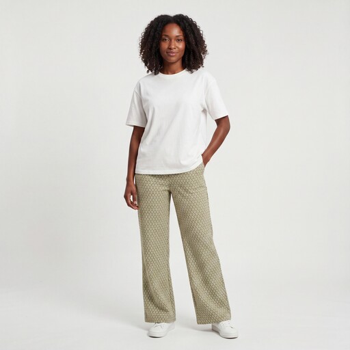 Dames wide leg broek met print groen beige