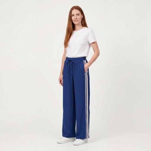 Dames wide leg broek met bies blauw