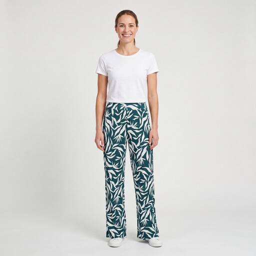 Dames wide leg broek met print groen wit