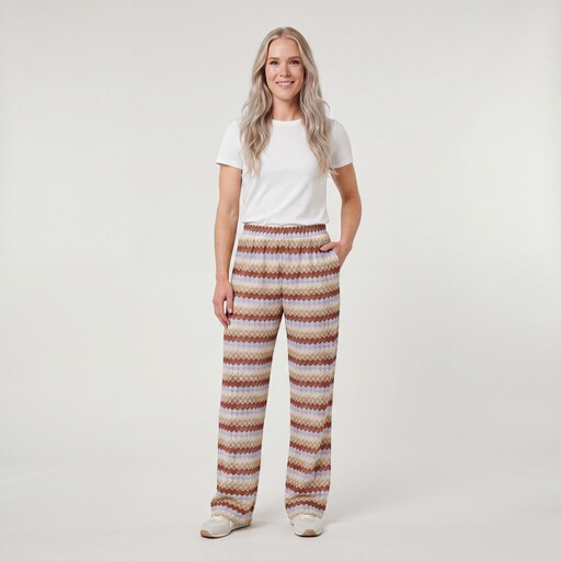 Dames wide leg broek met print multicolor