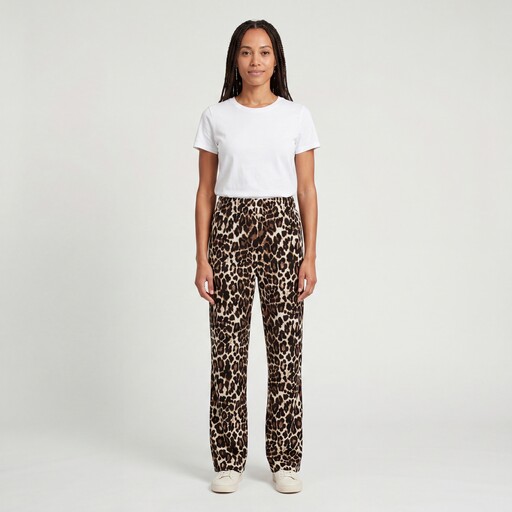 Dames wide leg broek met panterprint bruin