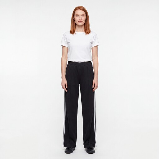 Dames wide leg broek met bies zwart wit