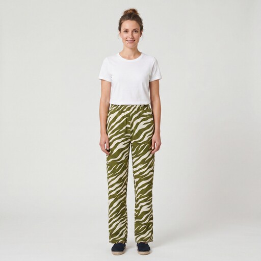 Dames wide leg broek zebraprint groen wit