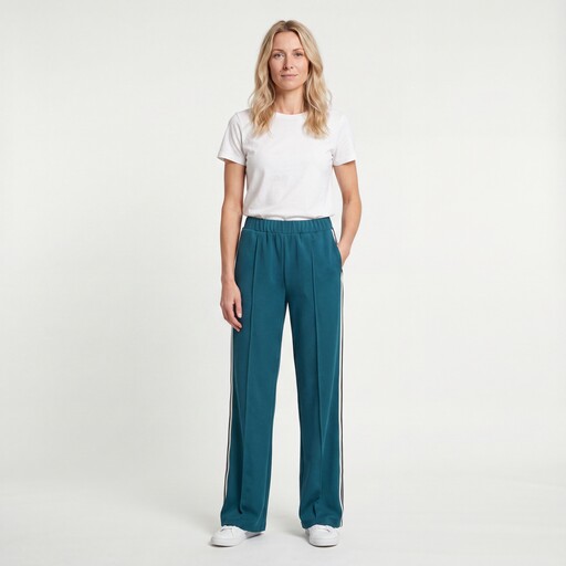 Dames wide leg broek met bies blauwgroen