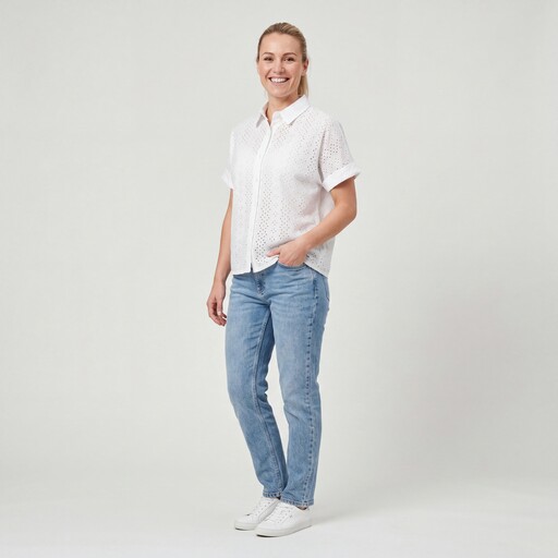 Dames blouse met broderie wit