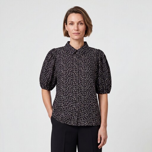 Dames blouse met stipjes zwart wit